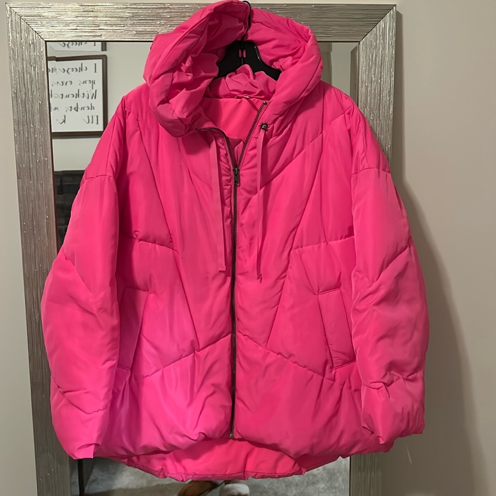 Free People Neon Pink Puffer Coat